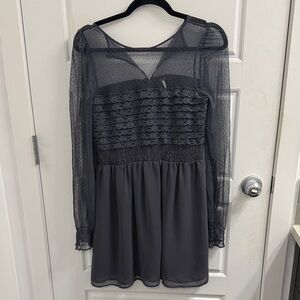 Free people Gray Sheer Long Sleeve Lace Dress Size 6